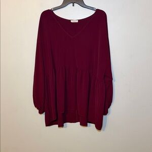 Chic Soul Burgundy V-Neck Blouse